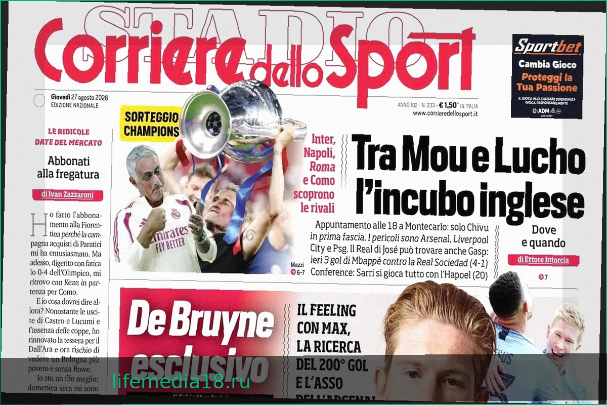 Corriere dello Sport: Леао готовится к выходу, но "Астон Вилла" сопротивляется. Де Брюйне о Аллегри.